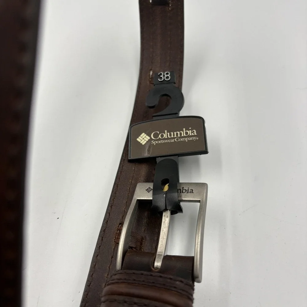 Columbia Leather Belt Mens 38 Brown Western Stitch Detail Casual Buckle